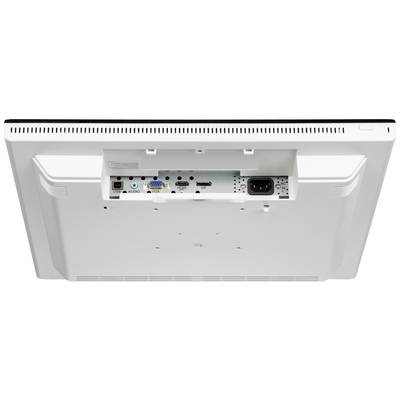Vue arrière d'un écran d'ordinateur avec différents ports de connexion, comprenant VGA, HDMI, USB et Audio.