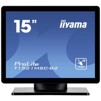 Un moniteur iiyama de 15 pouces, modèle ProLite T1521MSC-B2, doté de la technologie tactile PCAP, adapté aux applications interactives.