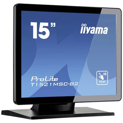 Moniteur 'iiyama ProLite T1521MSC-B2', 15 pouces, avec technologie tactile PCAP. Cadre noir, adapté aux applications interactives.