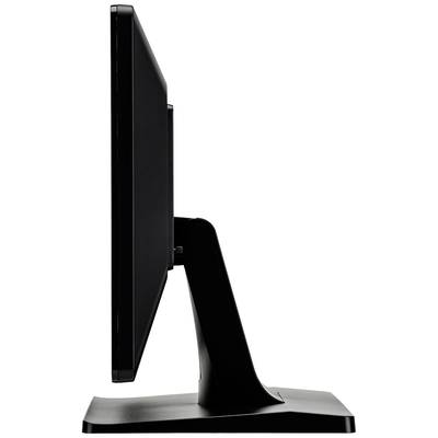 Un moniteur d'ordinateur noir est visible de côté et repose sur un socle rectangulaire.