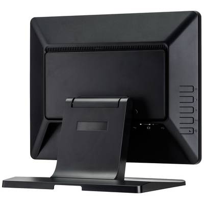 Un moniteur d'ordinateur noir vu de dos, montrant le socle et les ouvertures de ventilation.