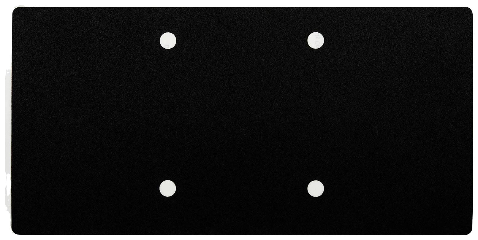 Un rectangle noir avec quatre points blancs symétriquement disposés sur sa surface.