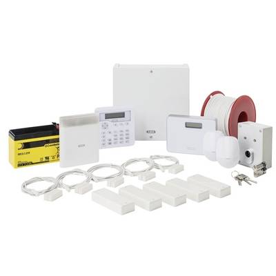 Un ensemble de système d'alarme comprenant des capteurs, une unité de contrôle centrale, une batterie et des accessoires d'installation.