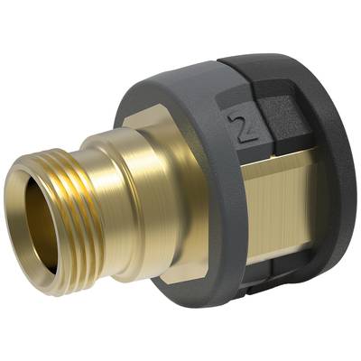 Raccord en laiton à filetage externe avec bague en plastique noir, numéroté '2'. Utilisé pour les connexions de tuyauterie.