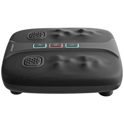 Appareil de massage électrique noir pour les pieds, doté de touches de mise en marche, de fonction et d'intensité. Surface supérieure texturée pour un massage optimal.