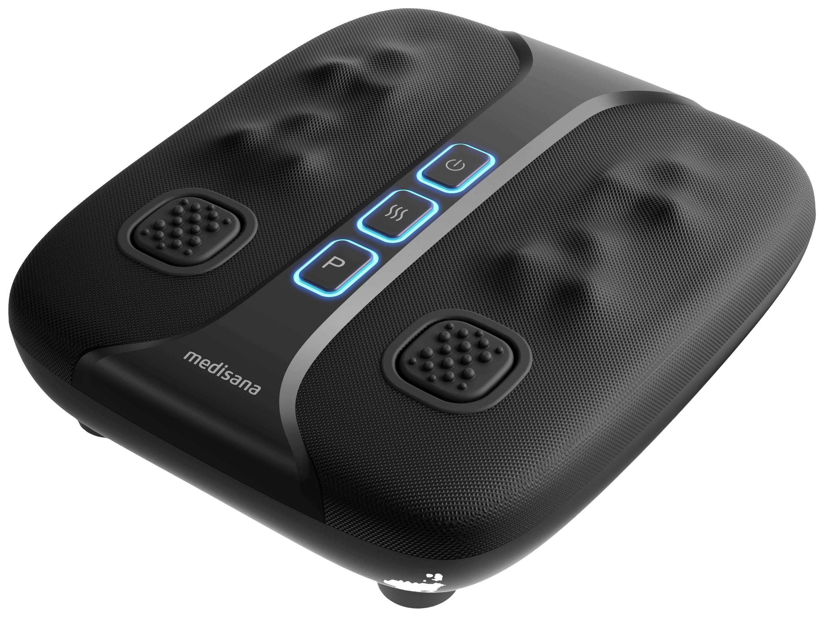 Appareil de massage électrique avec plusieurs niveaux d'intensité et des commandes intégrées sur une surface noire.