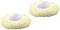 Deux tampons de nettoyage ronds en tissu fibreux, rayés jaune et blanc, probablement destinés à des accessoires de nettoyage ou d'aspirateur.