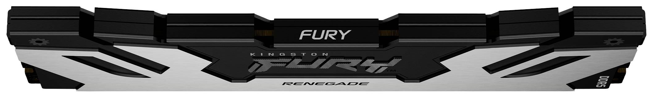 Module de mémoire RAM portant l'inscription 'Kingston FURY Renegade'. Design noir et argenté avec des angles marqués.