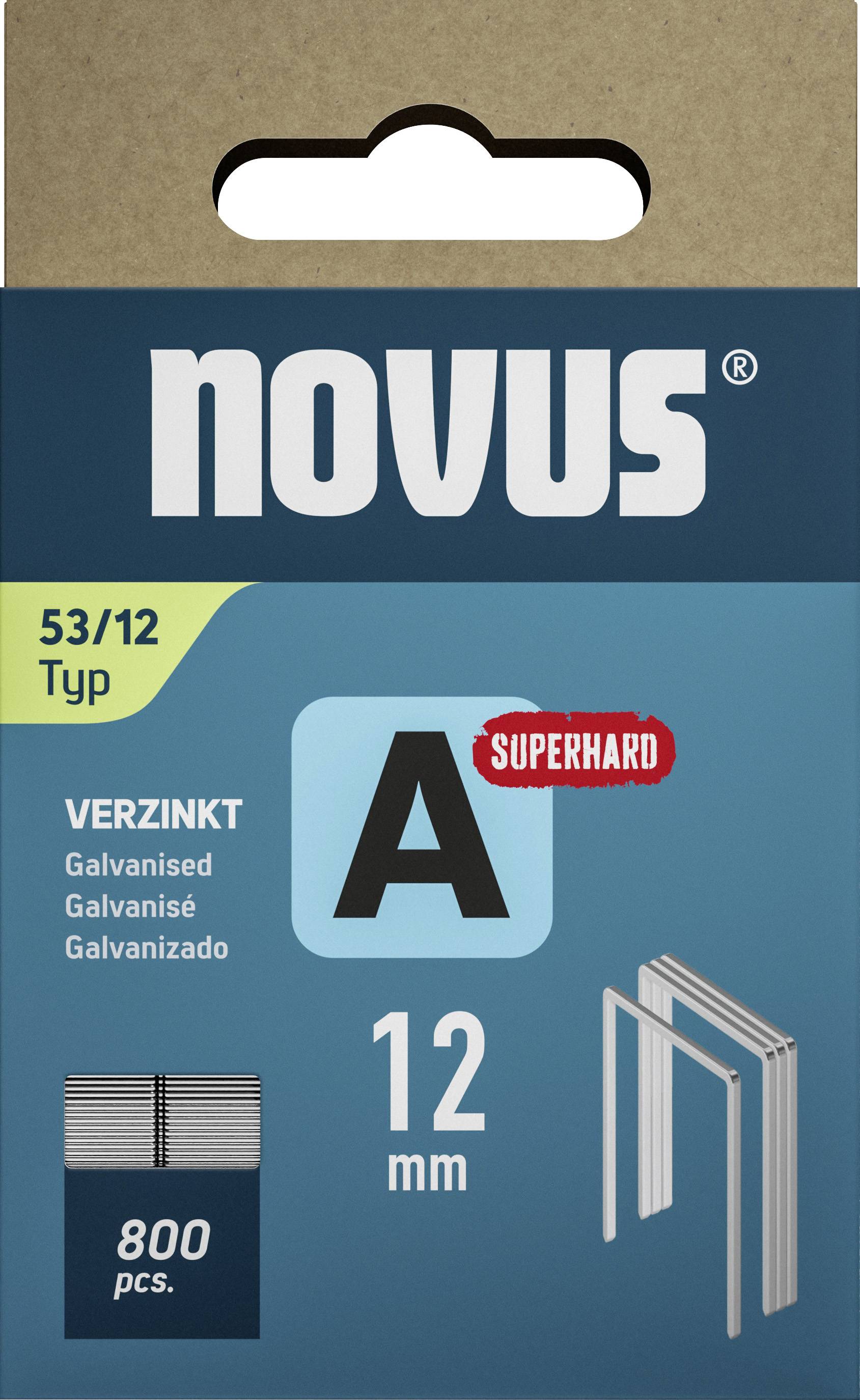 Boîte de 800 agrafes galvanisées de taille 53/12. Fabriquées par Novus, type A, pour des applications SUPER UTILES.