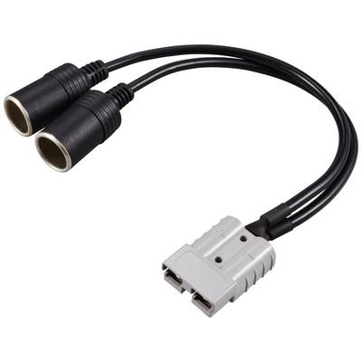 Adaptateur en Y avec deux prises et une fiche grise, utilisé pour connecter deux appareils à une source d'alimentation unique.