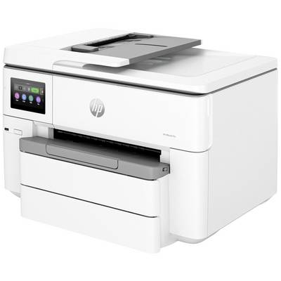 Une imprimante blanche avec écran et sortie papier. Le logo d'un fabricant d'imprimantes bien connu y est visible.