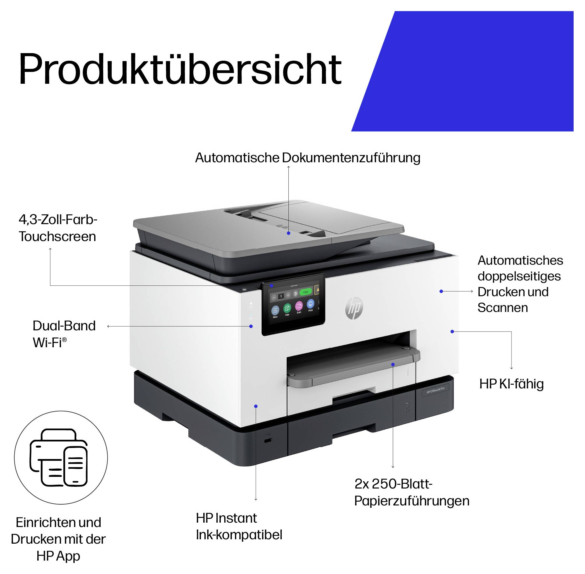 HP OfficeJet Pro 9132 e Imprimante multifonction jet d'encre couleur A4 imprimante, scanner, photocopieur, fax chargeur -5