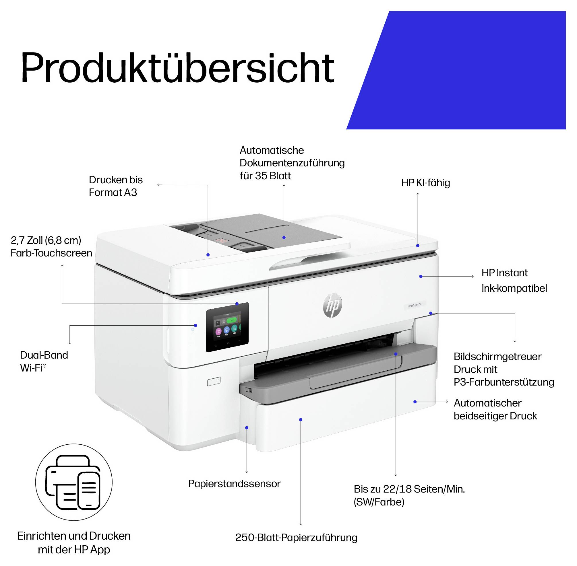 HP OfficeJet Pro 9720 e Imprimante multifonction jet d'encre couleur A3 imprimante, scanner, photocopieur chargeur autom-5