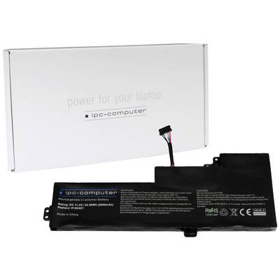 Batterie de remplacement pour ordinateur portable avec boîtier noir, à côté d'un emballage blanc portant l'inscription « power for your laptop ».