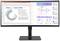 Un grand écran affiche à gauche une présentation avec des diagrammes et à droite une interface utilisateur colorée avec des statistiques et un calendrier.