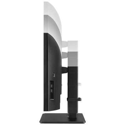 Vue latérale d'un écran d'ordinateur au profil élégant, avec un cadre noir et deux ports USB sur le côté gauche.