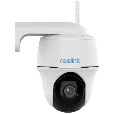 Caméra de surveillance blanche avec antenne, nom de marque 'reolink' visible, adaptée à un montage mural.