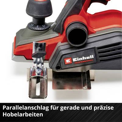 Rabot électrique avec guide parallèle pour le traitement précis et méticuleux des surfaces en bois, illustré avec un design rouge et noir.