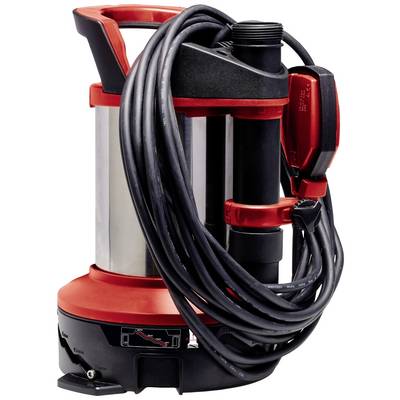 Pompe de vidange avec boîtier rouge et câble noir. Adaptée pour pomper l'eau dans les projets de construction ou de jardinage.
