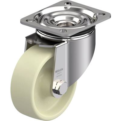 Roue de roulement métallique avec surface de roulement en caoutchouc de couleur crème et plaque de fixation, adaptée pour une utilisation dans des environnements industriels.
