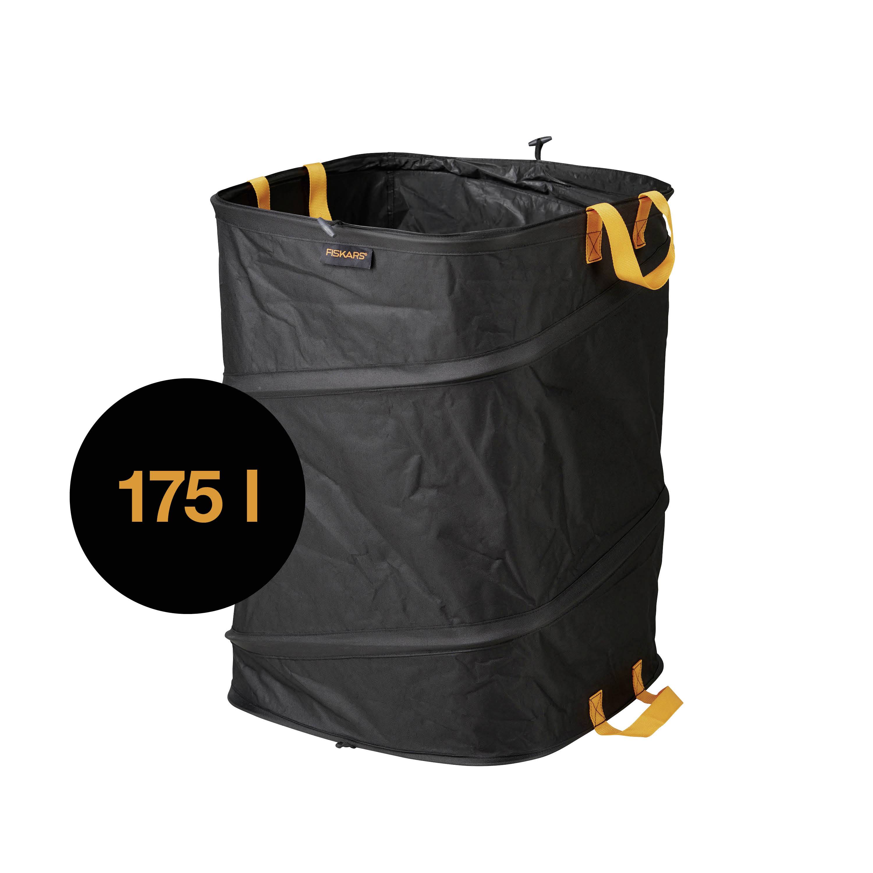 Grand sac de jardin noir avec poignées et indication de capacité de 175 l.