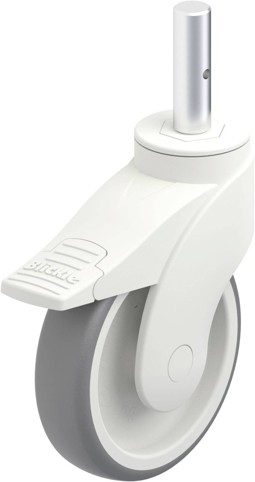Roulette de roue de guidage avec dispositif de blocage, adaptée aux meubles ou appareils sur surfaces dures.
