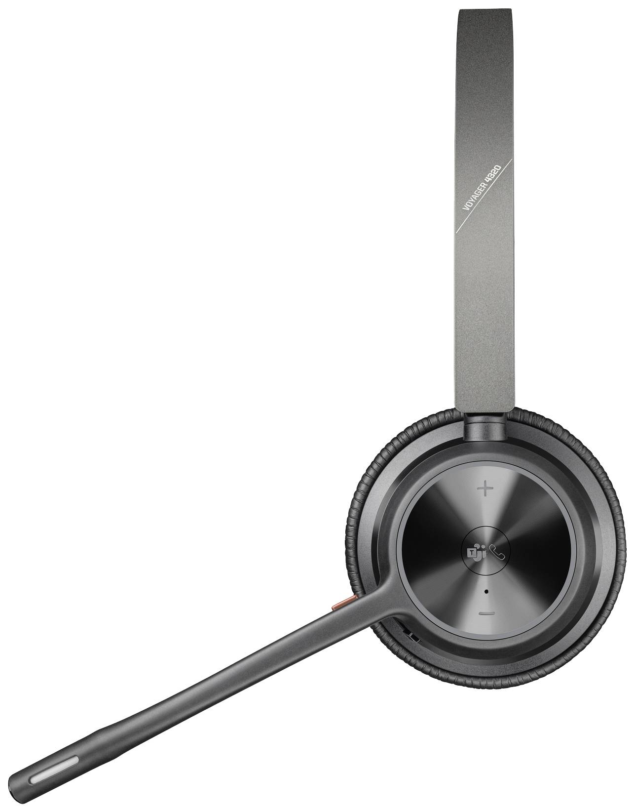 Casque micro au design noir, avec un écouteur à coque d'oreille rembourrée et arceau réglable, adapté pour les appels téléphoniques.