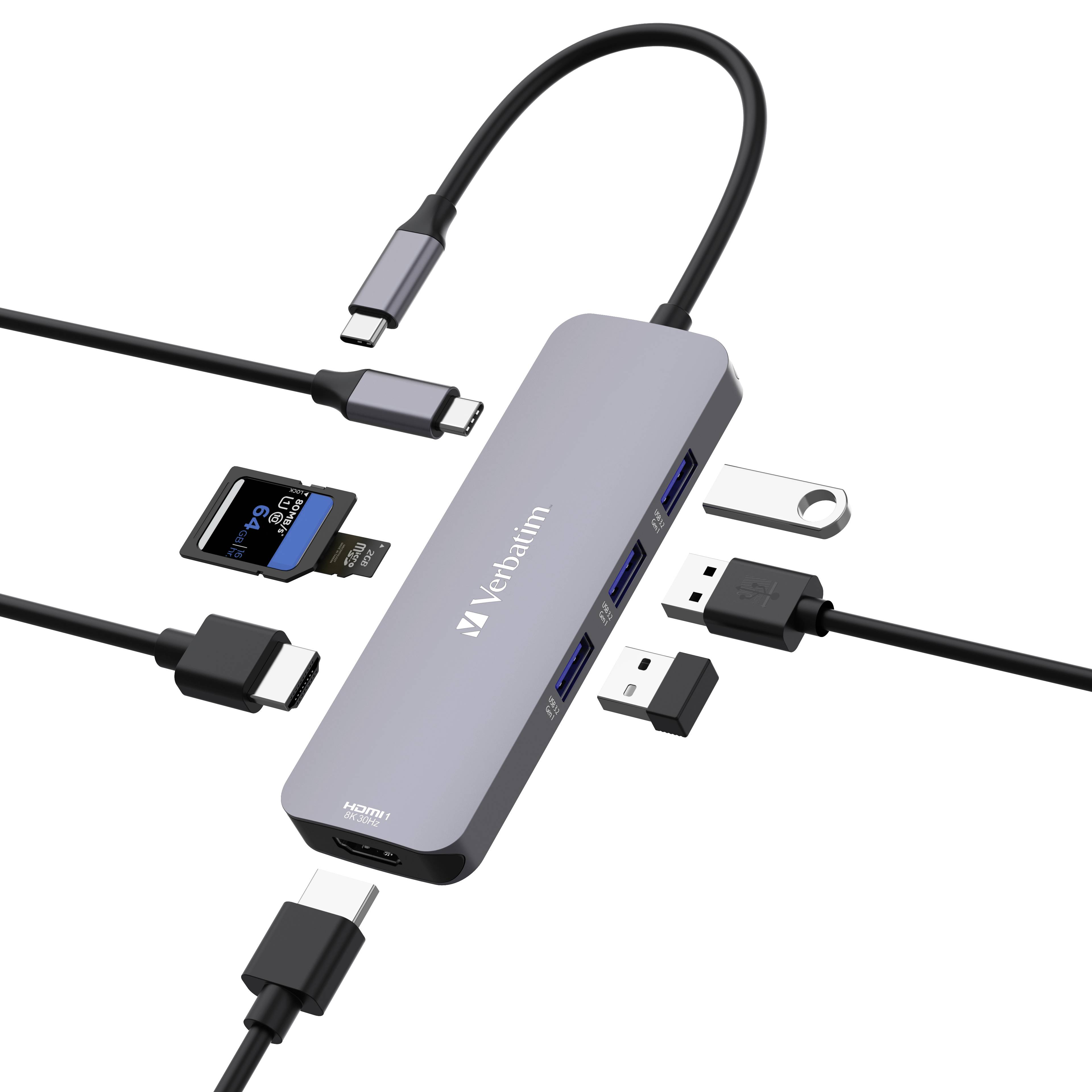 Hub Verbatim multiport CMH-08, 3 ports USB 3.2-A, 1 port USB 3.2-C, 2 ports HDMI 4K, lecteur de cartes SD et microSD,...-5