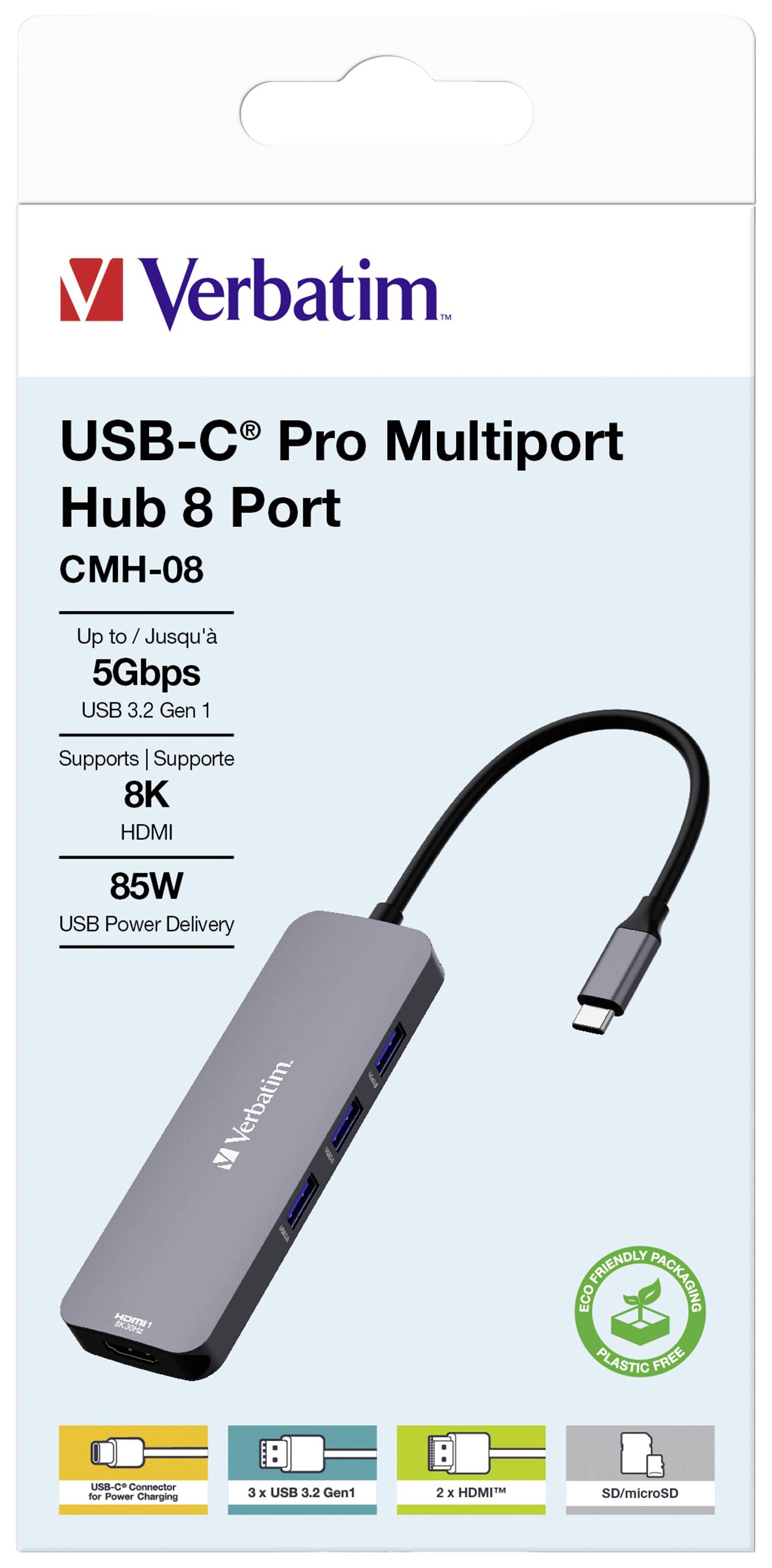 Hub Verbatim multiport CMH-08, 3 ports USB 3.2-A, 1 port USB 3.2-C, 2 ports HDMI 4K, lecteur de cartes SD et microSD,...-7