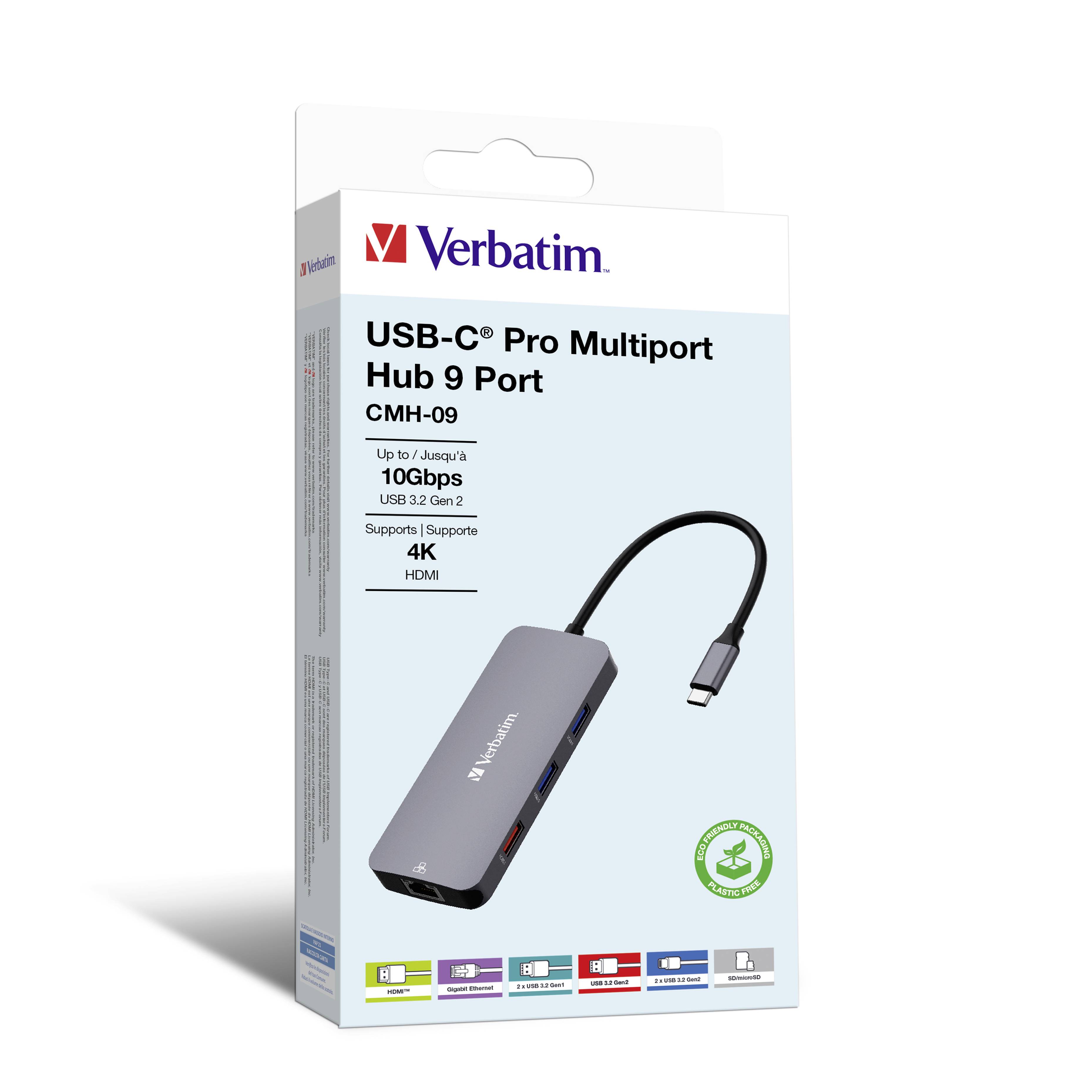 Verbatim 32152 Hub USB 9 ports HDMI™, microSD, RJ45, SD, USB 3.1 (Gen 1), USB 3.1 (Gen 1), USB 3.1 (2è gén.), USB 3.1 (2-8