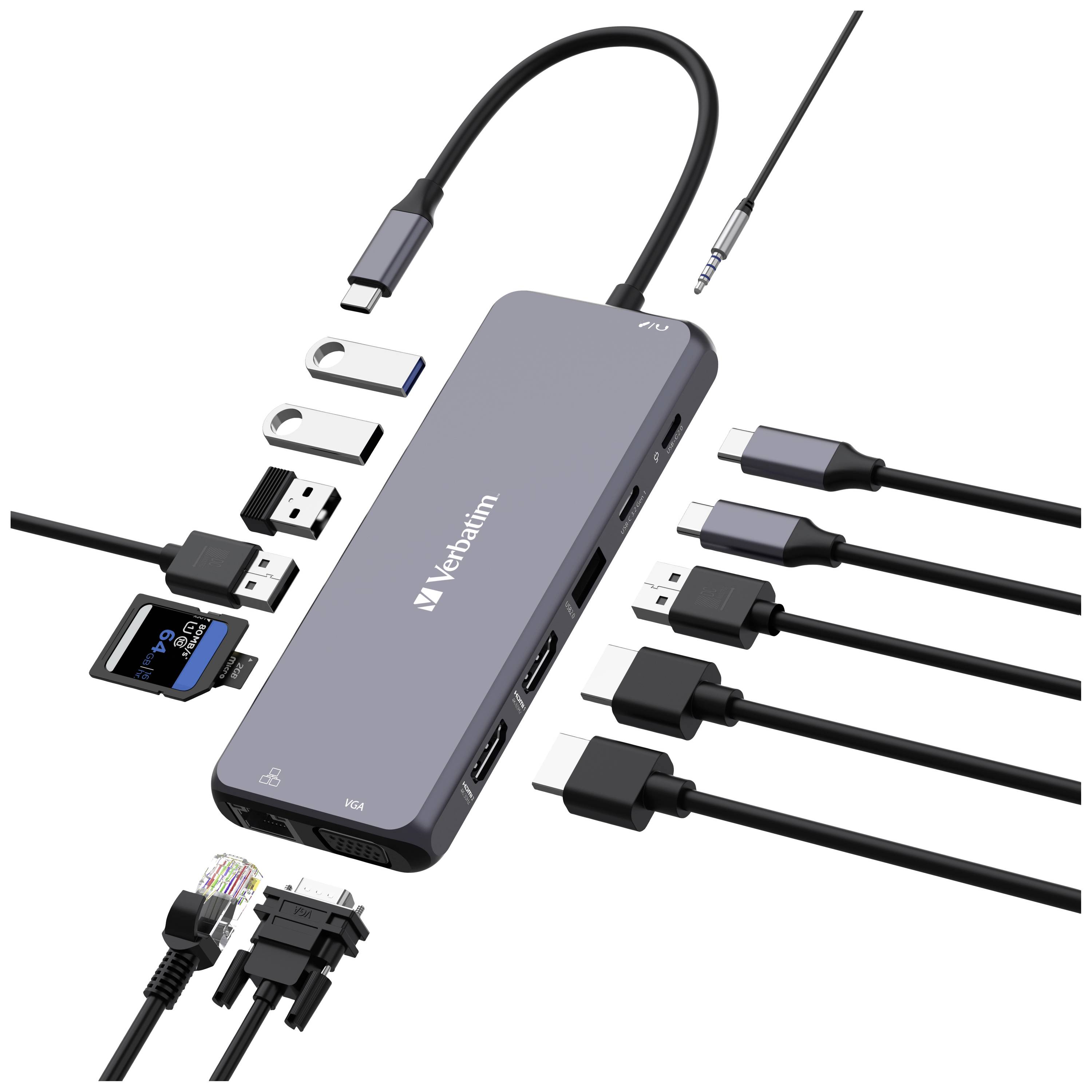 Hub Verbatim, multiport, CMH-14, 2 ports USB 2.0-A, 4 ports USB 3.2-A, 2 ports USB 3.2-C VGA, 2 ports HDMI 4K, RJ45,...-5