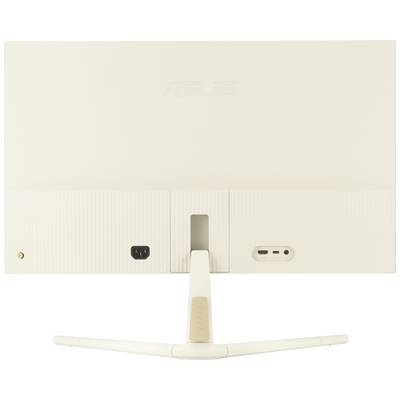 Vue arrière d'un écran plat blanc sur fond blanc, montrant les connexions et le support.