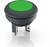 Un bouton rond de couleur verte avec un bord noir et des pinces métalliques à sa base, adapté pour les circuits électroniques.