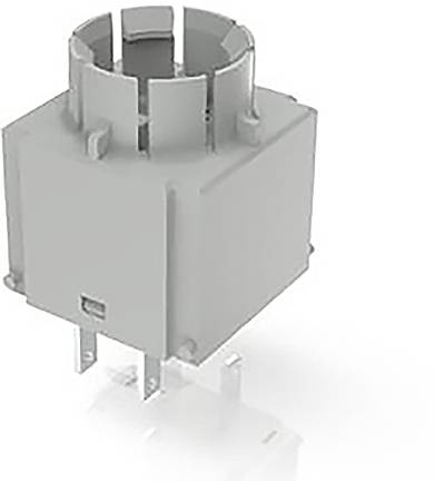Un interrupteur gris, cylindrique, doté de contacts métalliques allongés sur sa face inférieure, probablement conçu pour des appareils électroniques.