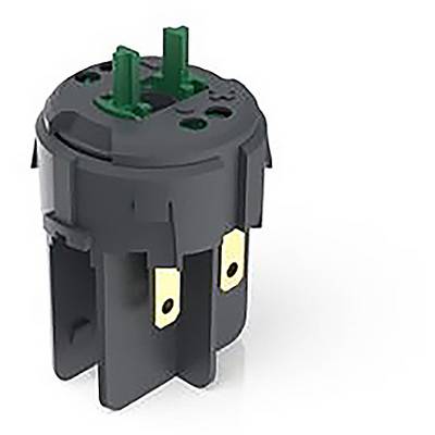 Un connecteur électrique noir cylindrique avec des contacts verts et dorés, couramment utilisé pour les connexions d'appareils.