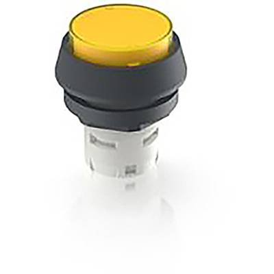 Un grand bouton-poussoir jaune avec un contour noir, probablement destiné à des panneaux de commande industriels ou de machines.
