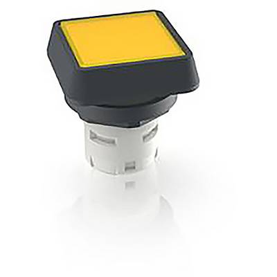 Bouton carré jaune sur un socle blanc, probablement partie intégrante d'un appareil électronique ou d'un interrupteur.