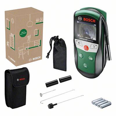Ensemble caméra endoscopique Bosch, comprenant une caméra avec écran, housse de protection, batteries et accessoires, pour l'inspection de zones difficiles d'accès.