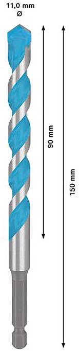 Foret de 11 mm de diamètre, longueur totale de 160 mm, partie active de 90 mm.