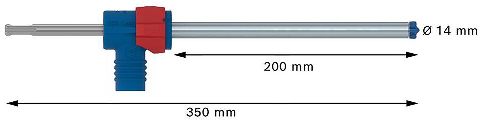 'Dessin technique d'une tige métallique avec poignée : longueur 350 mm, longueur utile 200 mm, diamètre 14 mm.'