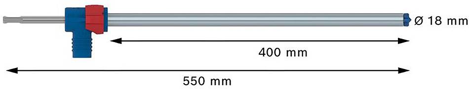 'Dessin technique d'un tube métallique avec poignée. Longueur 550 mm, diamètre 18 mm, zone de préhension 400 mm.'