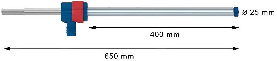 'Tige de mesure de laboratoire, longueur 650 mm, graduée à l'échelle : support de pince rouge, poignée bleue. Diamètre 25 mm, dimension intérieure 400 mm.'