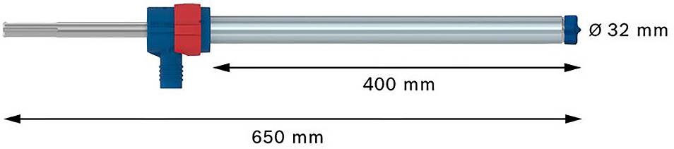 Illustration d'un objet cylindrique avec un diamètre de 32 mm, une longueur de 400 mm et une longueur totale de 650 mm.