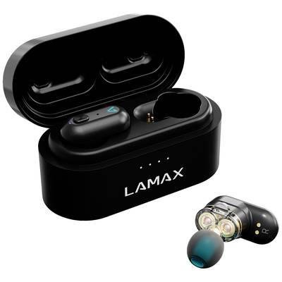 Lamax Duals1   Oreillette Bluetooth Stereo noir  Affichage de la charge de la batterie, micro-casque, boîtier de charge,