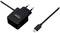 Un chargeur USB-C noir avec câble et fiche secteur européenne. Adapté pour charger des appareils électroniques compatibles.