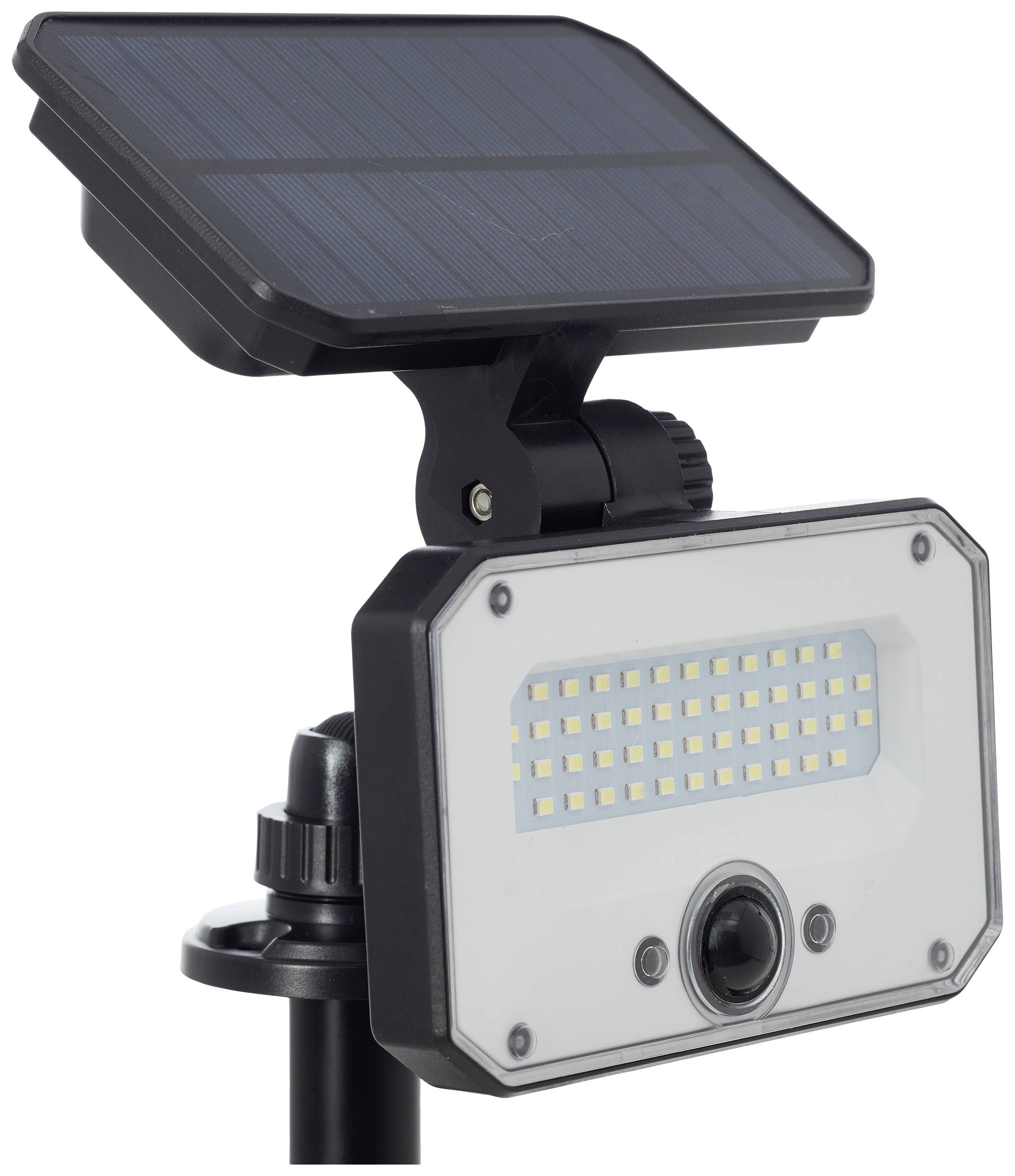 Une lampe solaire avec un panneau solaire intégré et un éclairage LED, adaptée à l'éclairage extérieur.