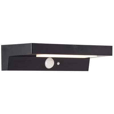 Applique murale noire avec détecteur de mouvement intégré et éclairage LED, design moderne et minimaliste, pour une utilisation extérieure.