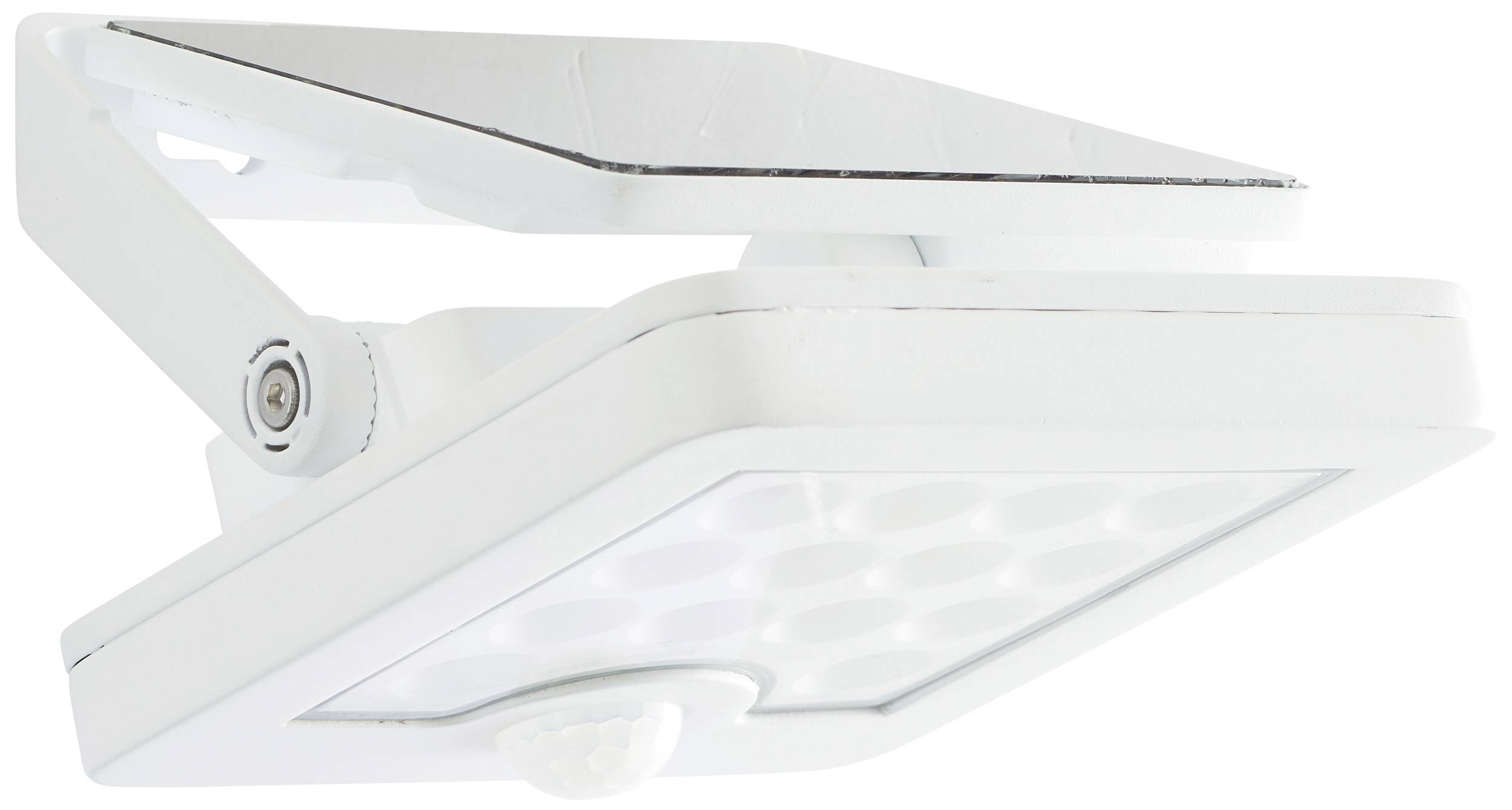 Applique extérieure LED blanche avec détecteur de mouvement, adaptable aux murs et aux plafonds. Économe en énergie, résistante aux intempéries et au design moderne.