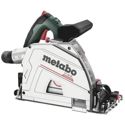 Une scie plongeante Metabo avec une poignée verte et une échelle sur le côté, adaptée pour des coupes de bois précises.
