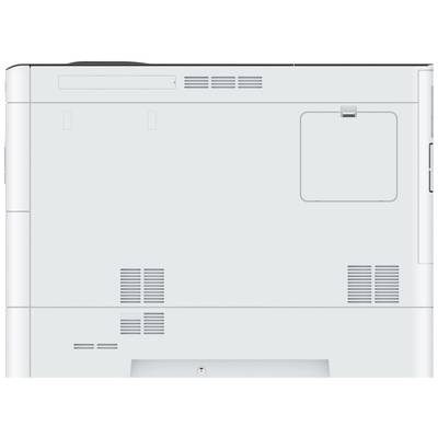 Vue arrière d'une imprimante avec des ouïes de ventilation et un volet d'accès pour la maintenance. Aucune identification de marque ou de modèle n'est visible.